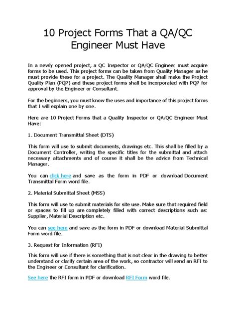 qcforms|10 Project Forms That a QA/QC Engineer Must Have.
